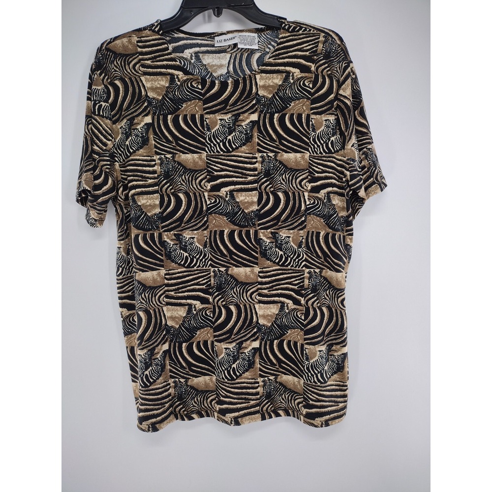 Liz Baker Zebra Print Multicolored Stretchy Top Size Medium
